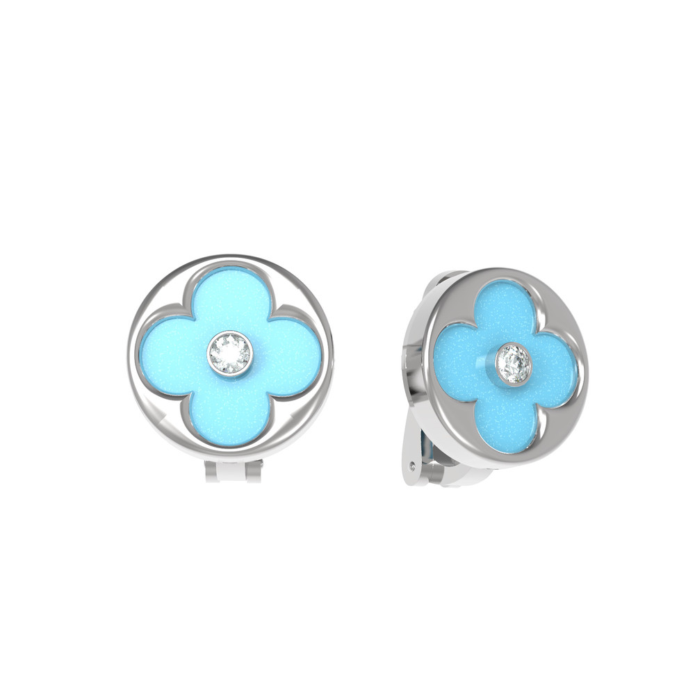 Серьги из белого золота 585 пробы c бриллиантами и бирюзой