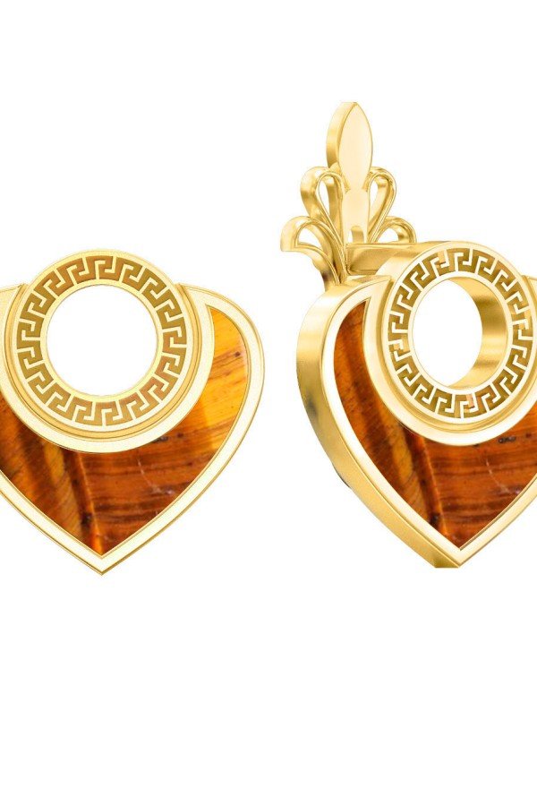 Серьги из лимонного золота c тигровым глазом