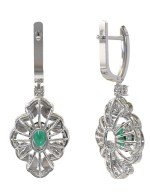 Серьги из белого золота c бриллиантами и изумрудом