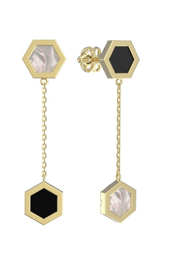 Серьги из лимонного золота c ониксом и перламутром