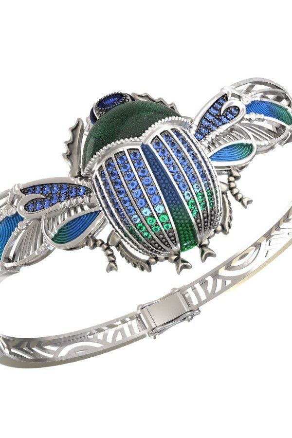 Браслет из белого золота c эмалью, фианитом, сапфиром и эмалью