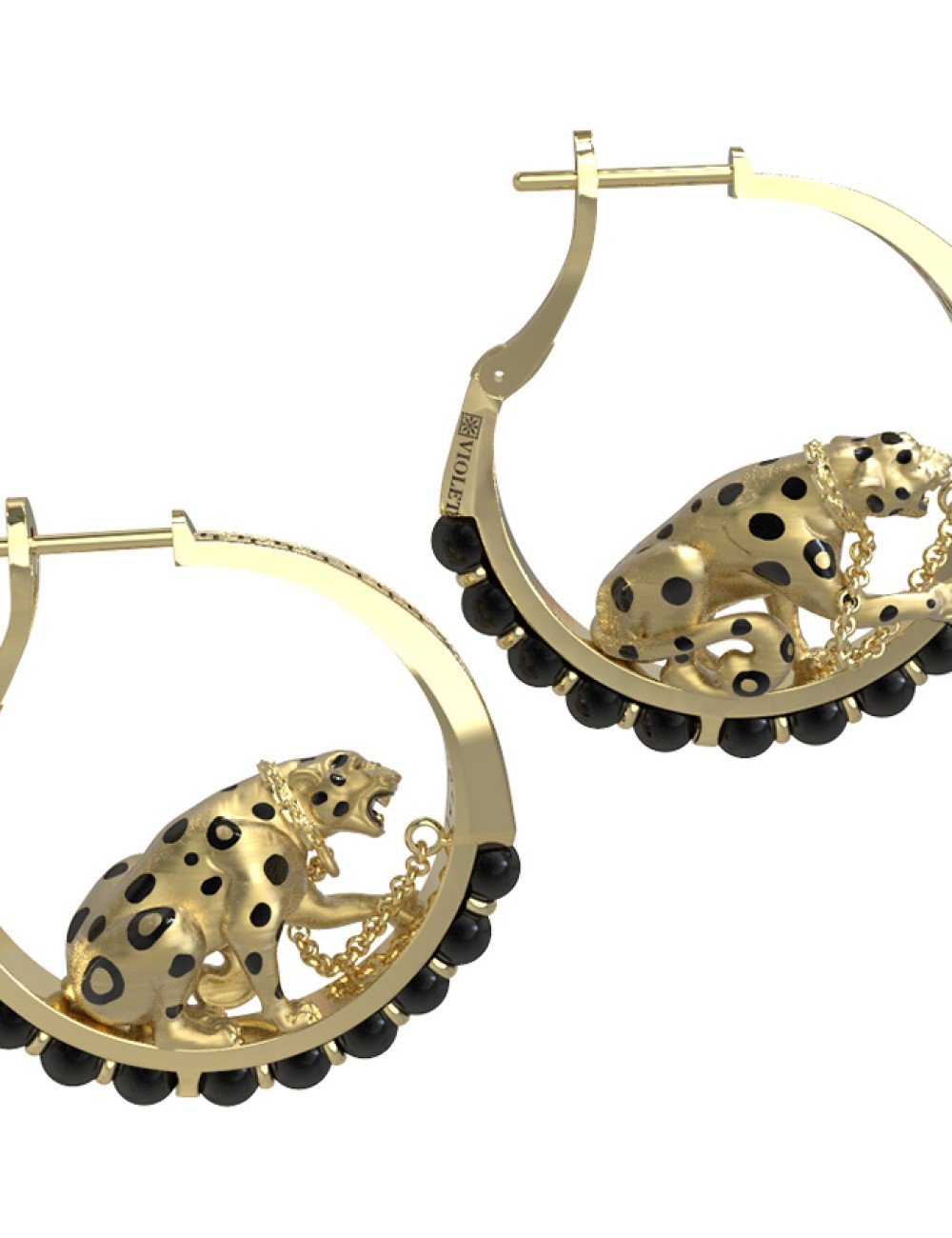 Серьги из лимонного золота c эмалью и ониксом