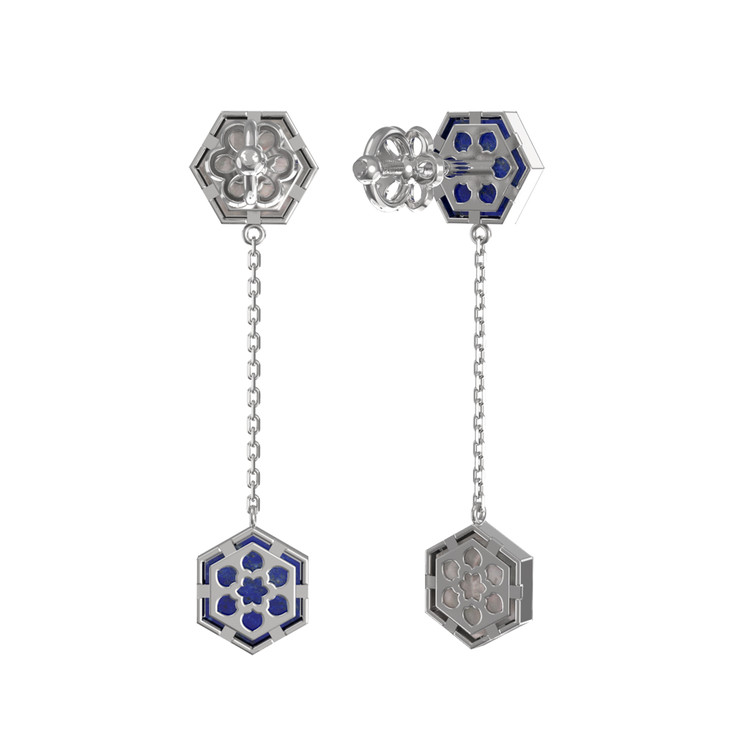 Серьги из белого золота 585 пробы c лазуритом и перламутром