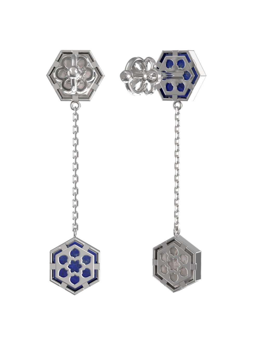 Серьги из белого золота c лазуритом и перламутром