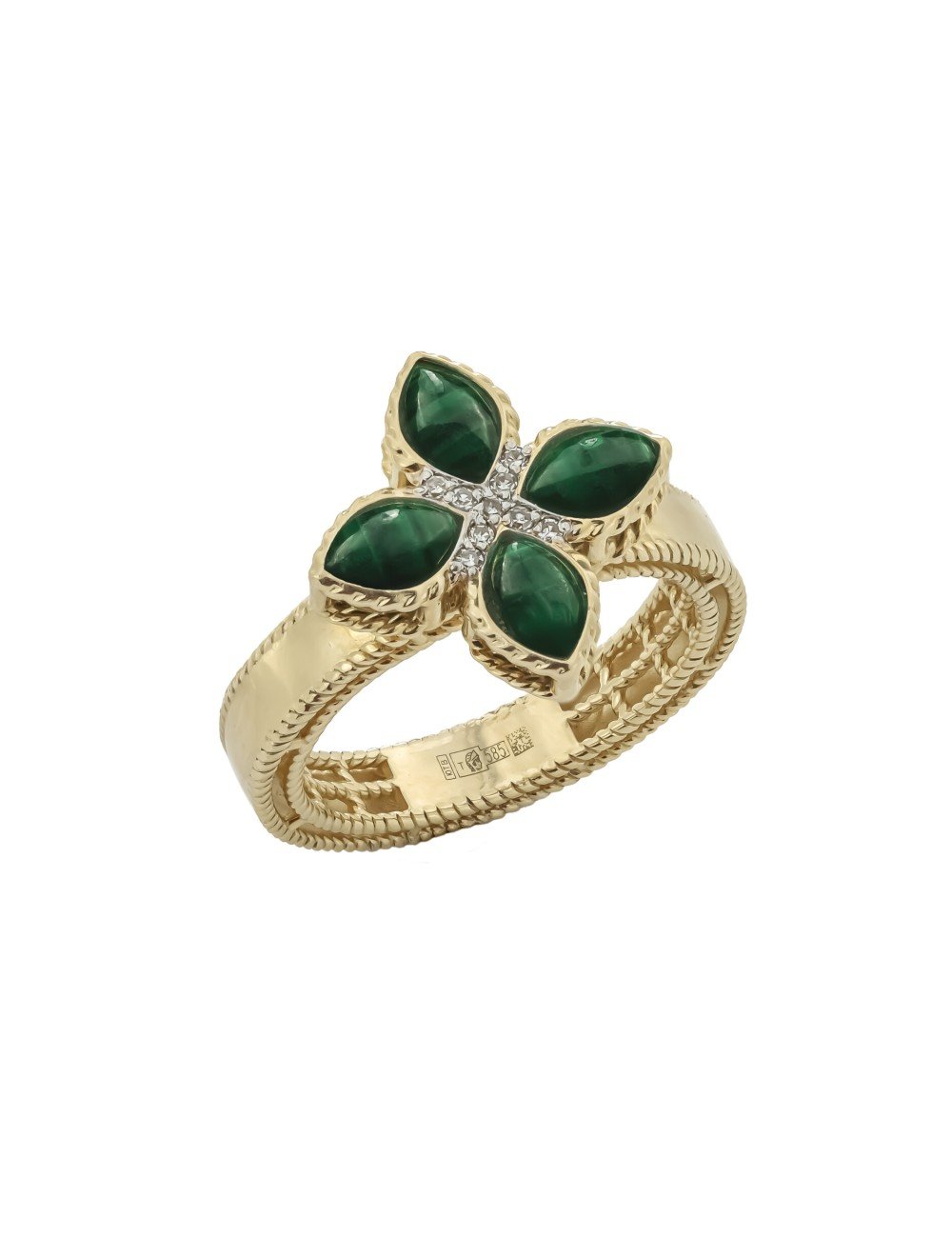 Кольцо из лимонного золота c бриллиантами и малахитом