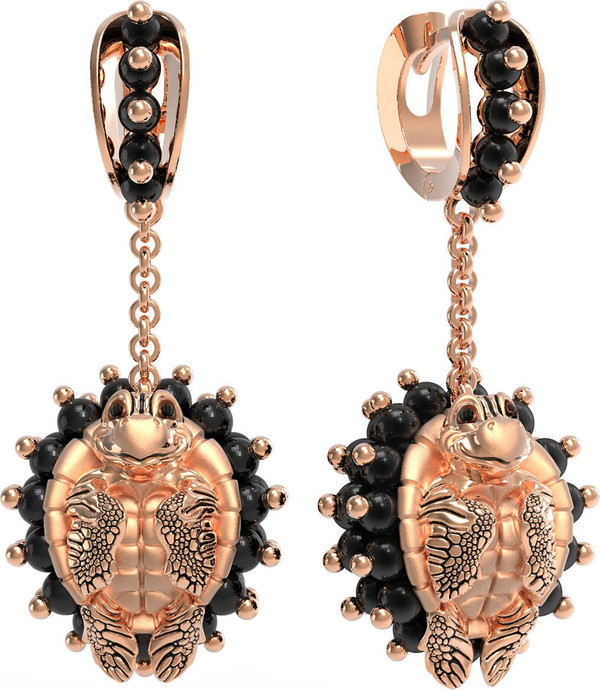 Серьги из красного золота 585 пробы c эмалью и ониксом