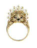 Кольцо из лимонного золота c эмалью и жемчугом