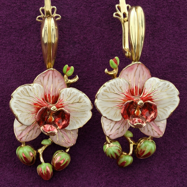 Серьги из лимонного золота 585 пробы c эмалью