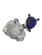 Кольцо из белого золота c бриллиантами, сапфиром и изумрудом