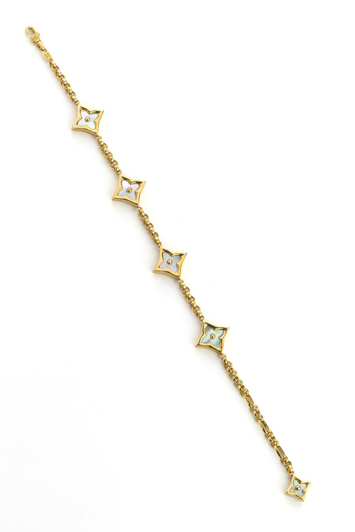 Браслет из лимонного золота 585 пробы c лазуритом и перламутром