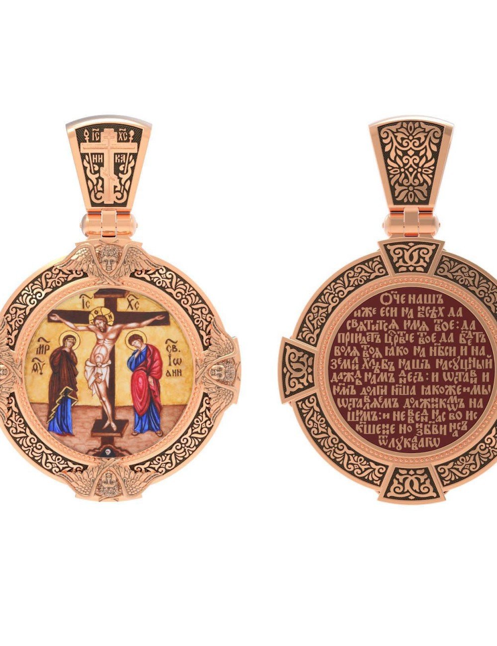 Образок из золота c эмалью, иконописью и темперой