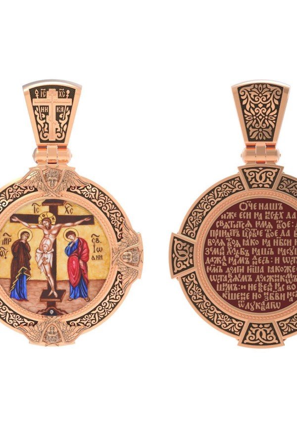 Образок из золота c эмалью, иконописью и темперой