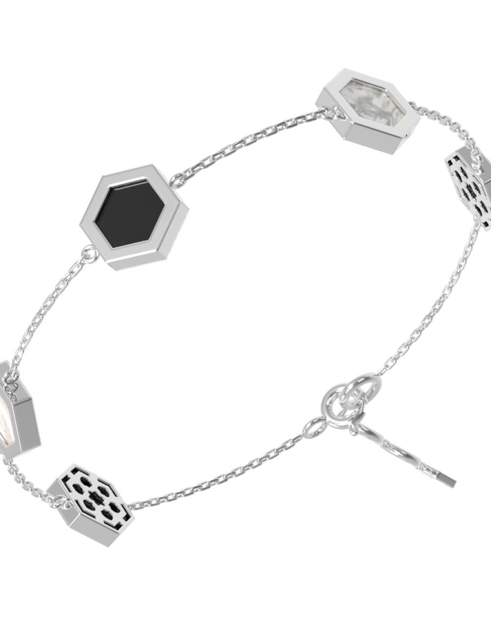 Браслет из белого золота c ониксом и перламутром