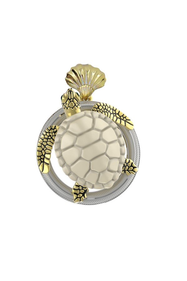 Подвеска из лимонного золота c эмалью и бивнем мамонта