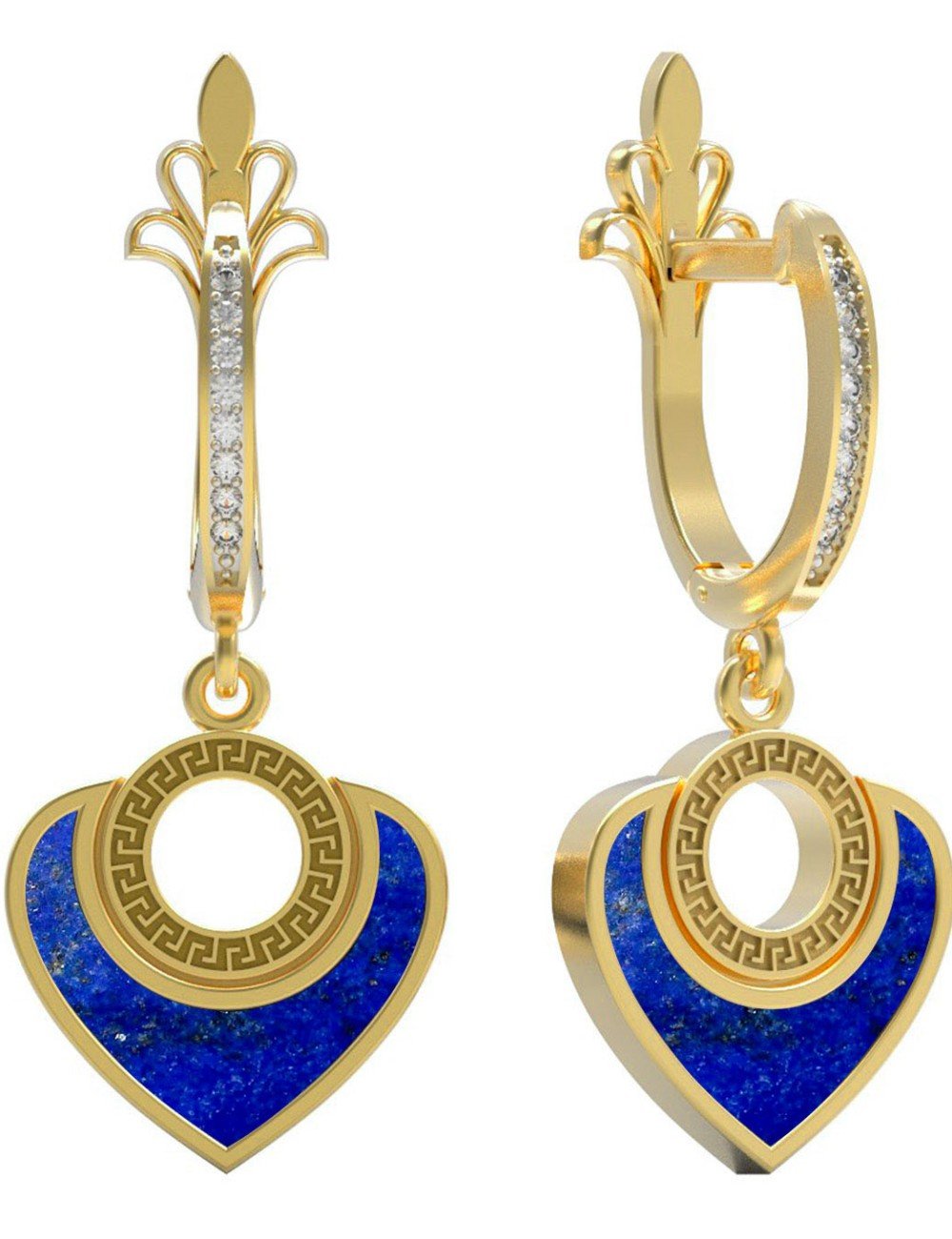 Серьги из лимонного золота c фианитом и лазуритом