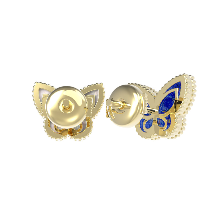 Серьги из лимонного золота 585 пробы c лазуритом и перламутром
