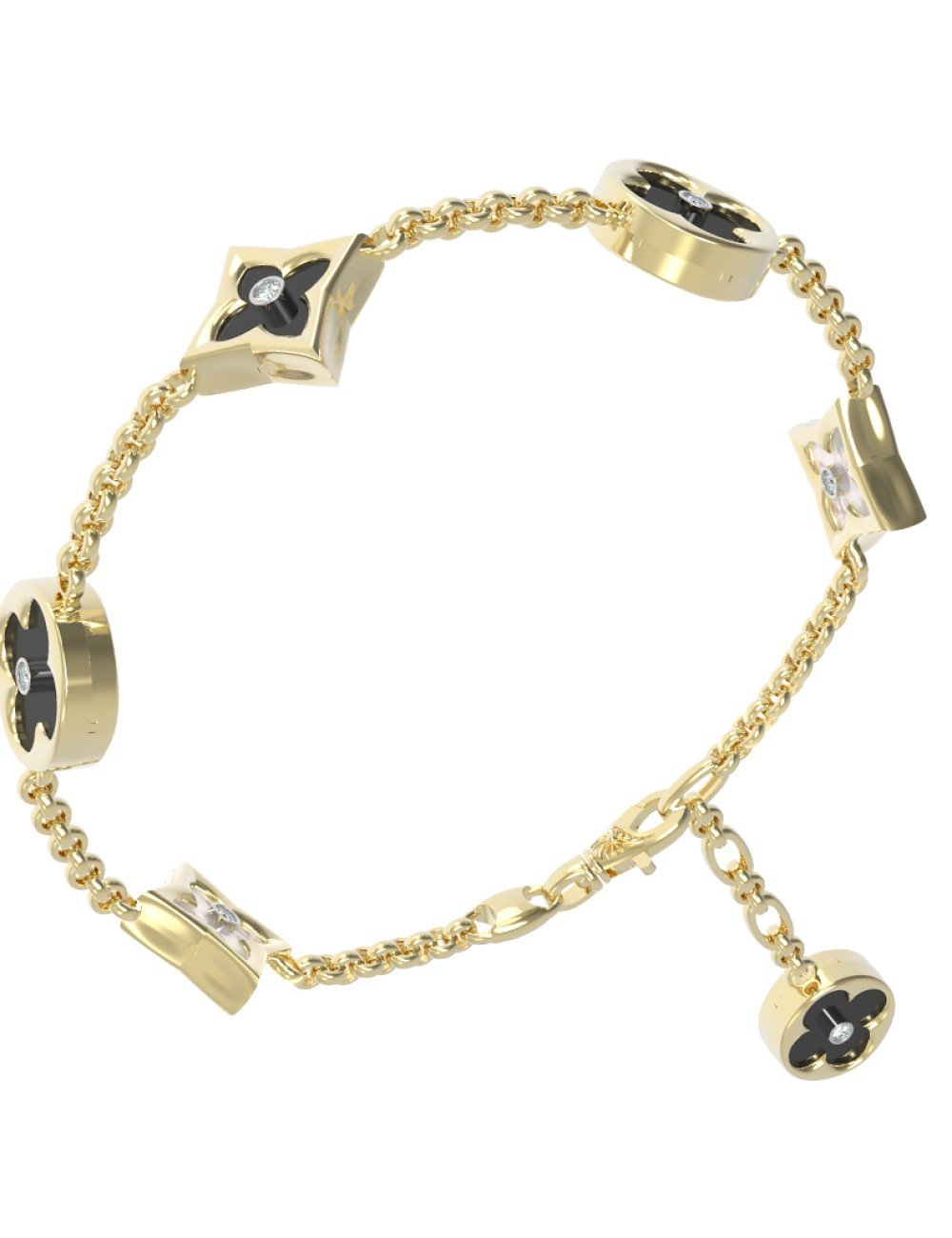 Браслет из лимонного золота c бриллиантами, ониксом и перламутром