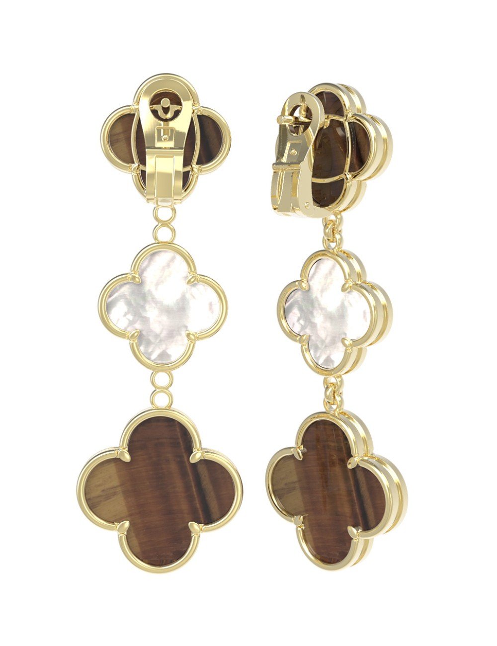 Серьги из лимонного золота c тигровым глазом и перламутром