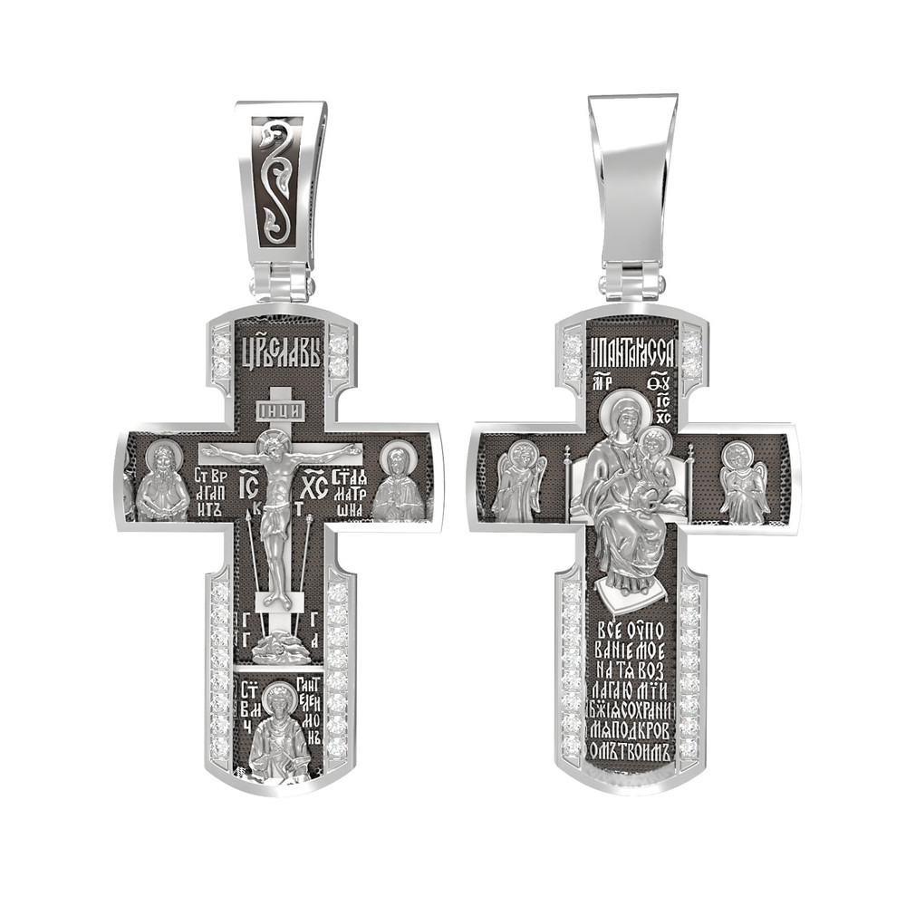 Крест из белого золота 585 пробы c бриллиантами