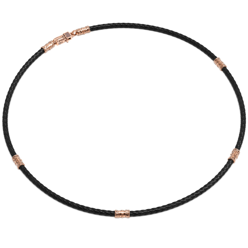 Цепь-шнурок кожа из красного золота 585 пробы c кожаным шнурком