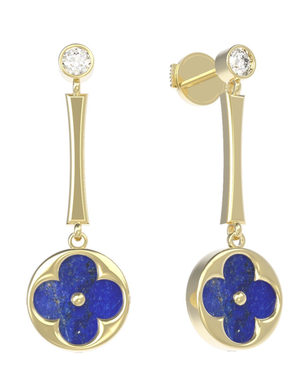 Серьги из лимонного золота c фианитом и лазуритом