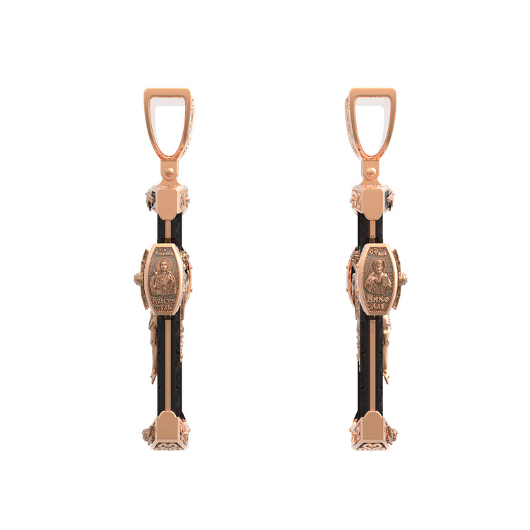 Крест из красного золота 585 пробы c эбеновым деревом