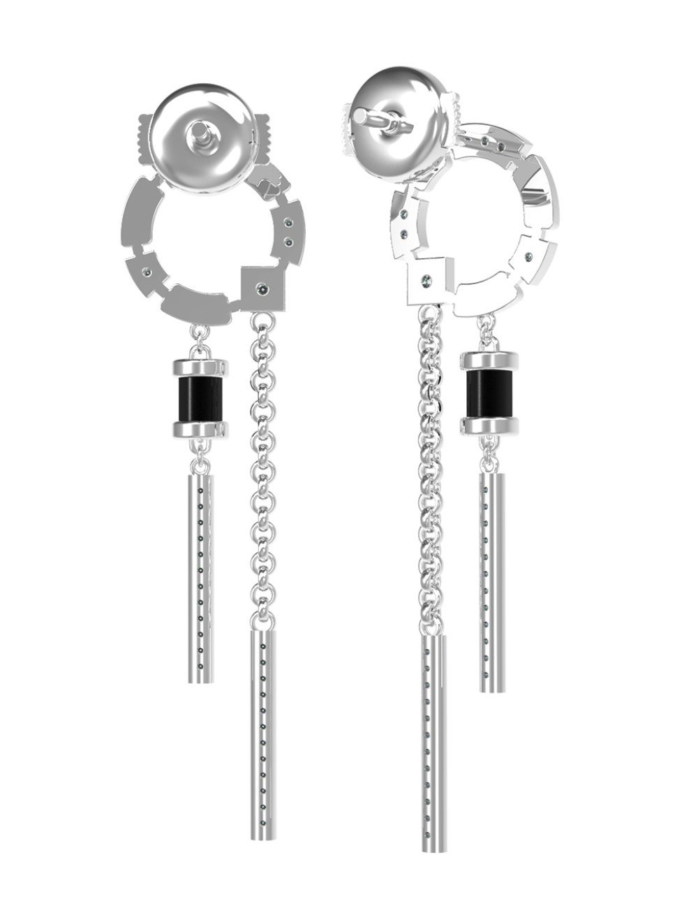 Серьги из белого золота c бриллиантами и ониксом