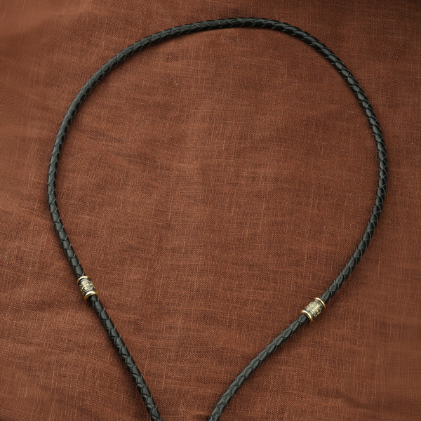 Цепь-шнурок кожа из лимонного золота 585 пробы c кожаным шнурком