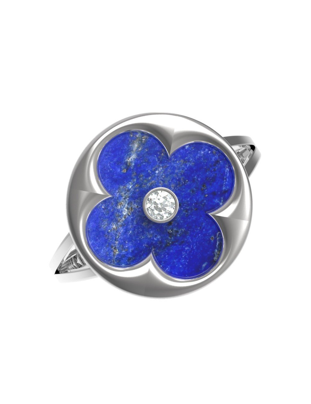 Кольцо из белого золота c бриллиантами и лазуритом