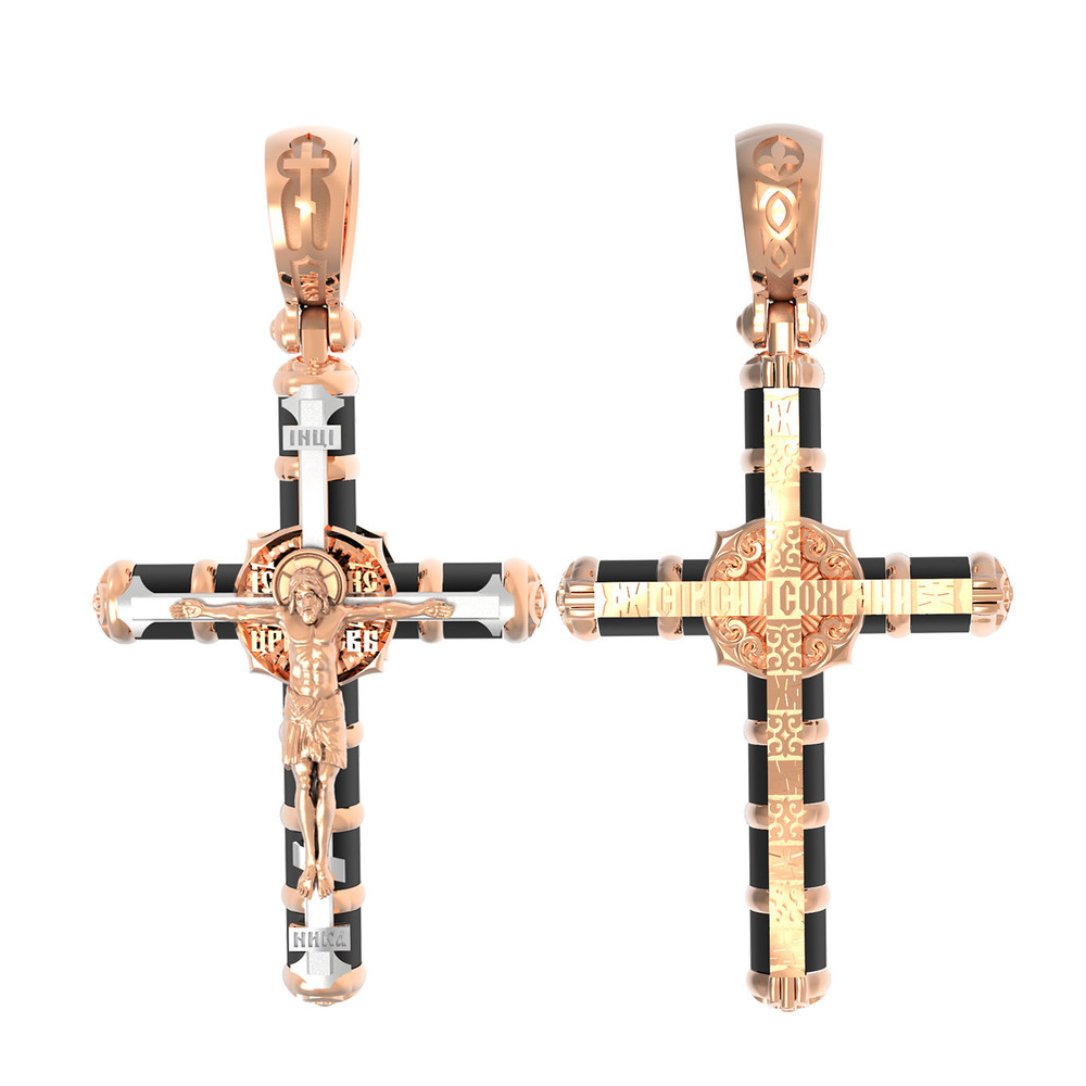 Крест из красного золота 585 пробы c ониксом