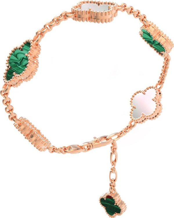 Браслет из золота c малахитом и перламутром