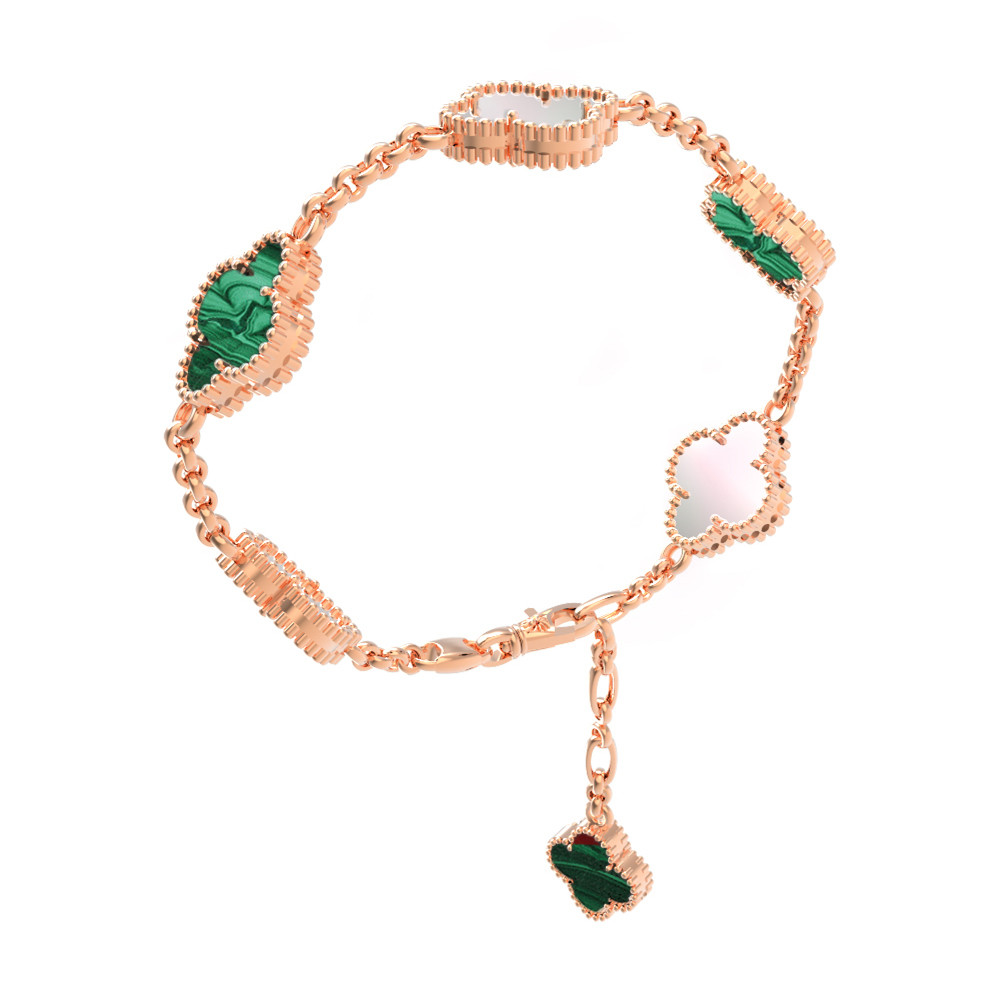 Браслет из красного золота 585 пробы c малахитом и перламутром