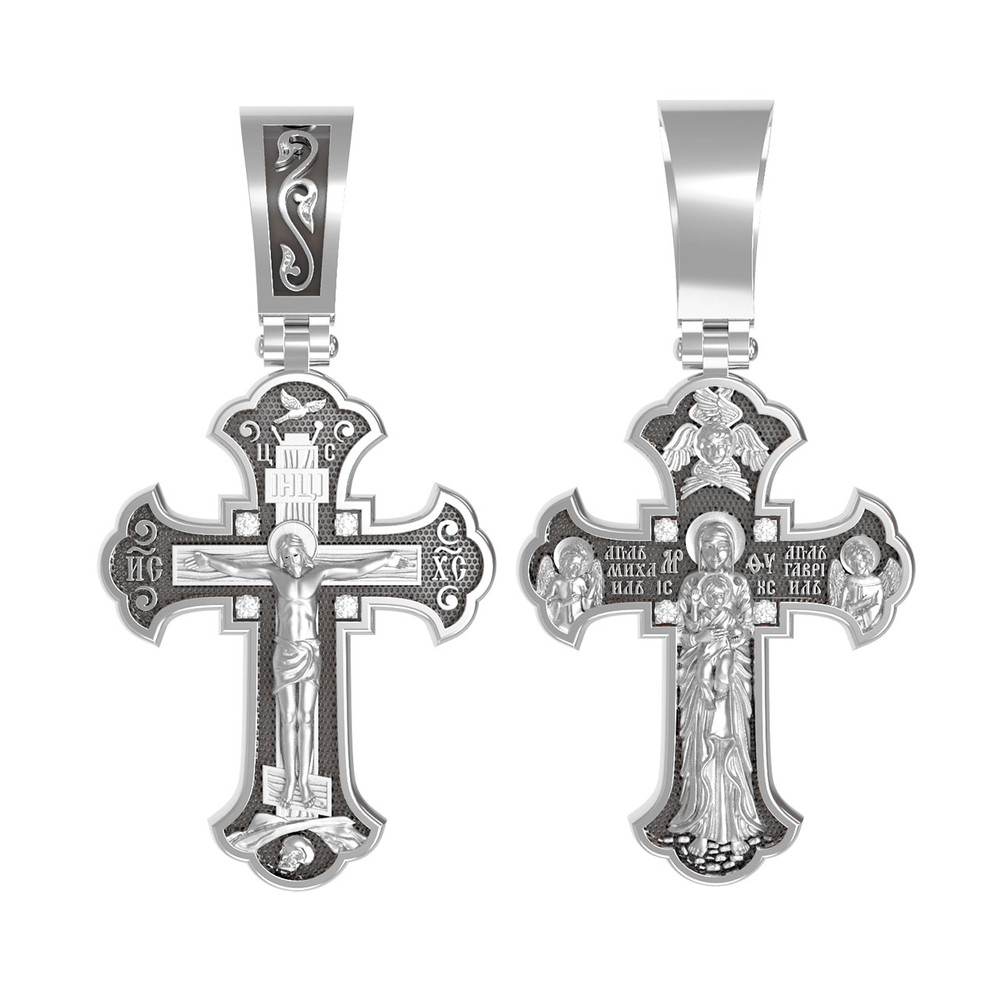 Крест из белого золота 585 пробы c бриллиантами