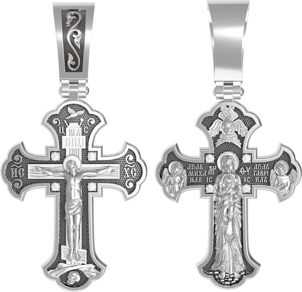 Крест из белого золота 585 пробы c бриллиантами