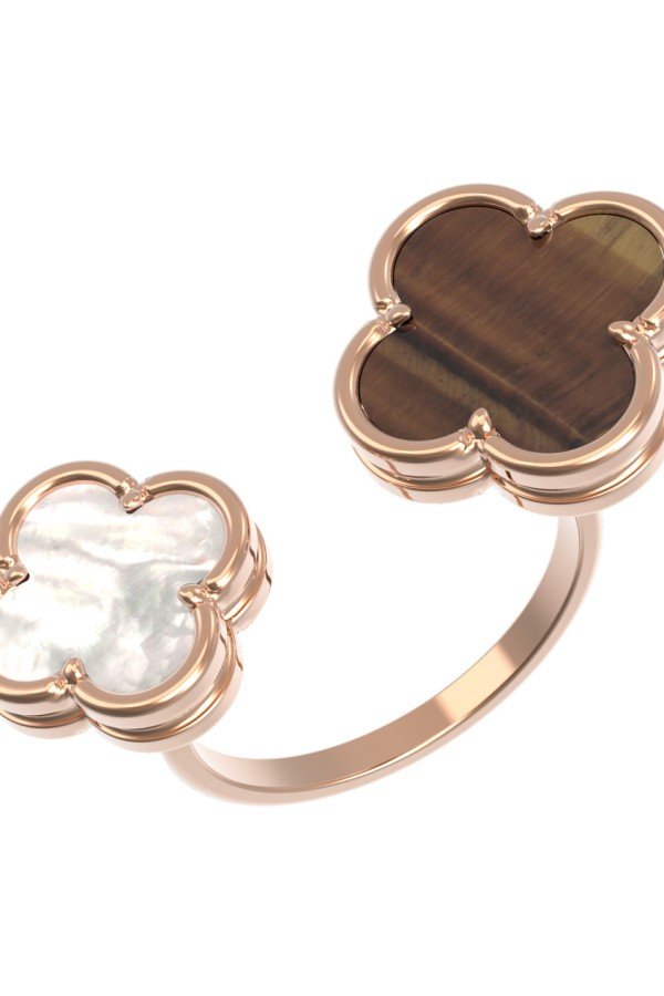 Кольцо из золота c тигровым глазом и перламутром