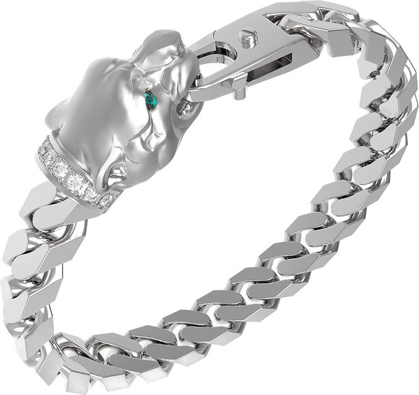 Браслет из белого золота 585 пробы c бриллиантами и изумрудом