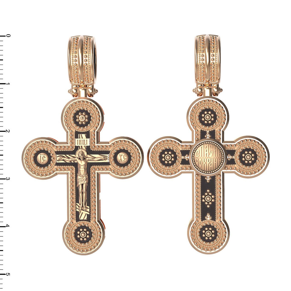 Крест из красного золота 585 пробы c эбеновым деревом