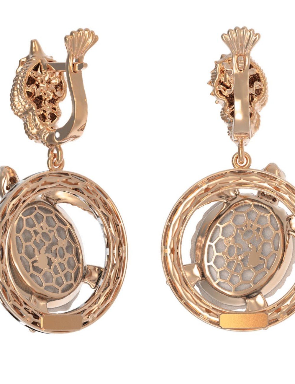 Серьги из золота c эмалью и бивнем мамонта