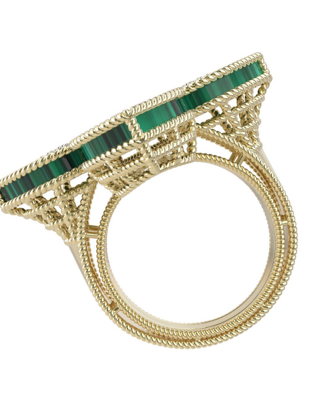 Кольцо из лимонного золота c бриллиантами и малахитом