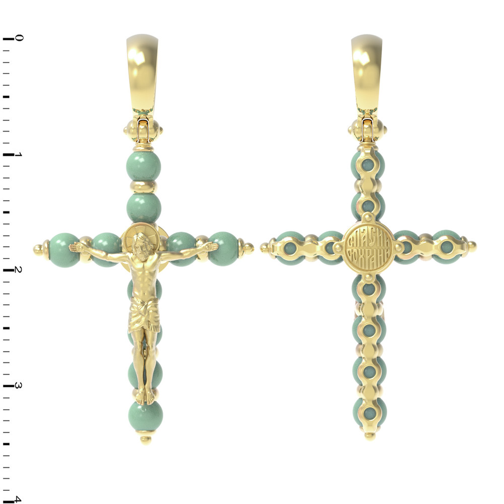 Крест из лимонного золота 585 пробы c нефритом