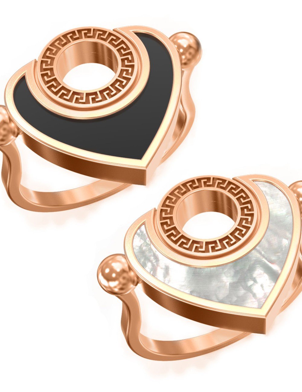 Кольцо из золота c ониксом и перламутром