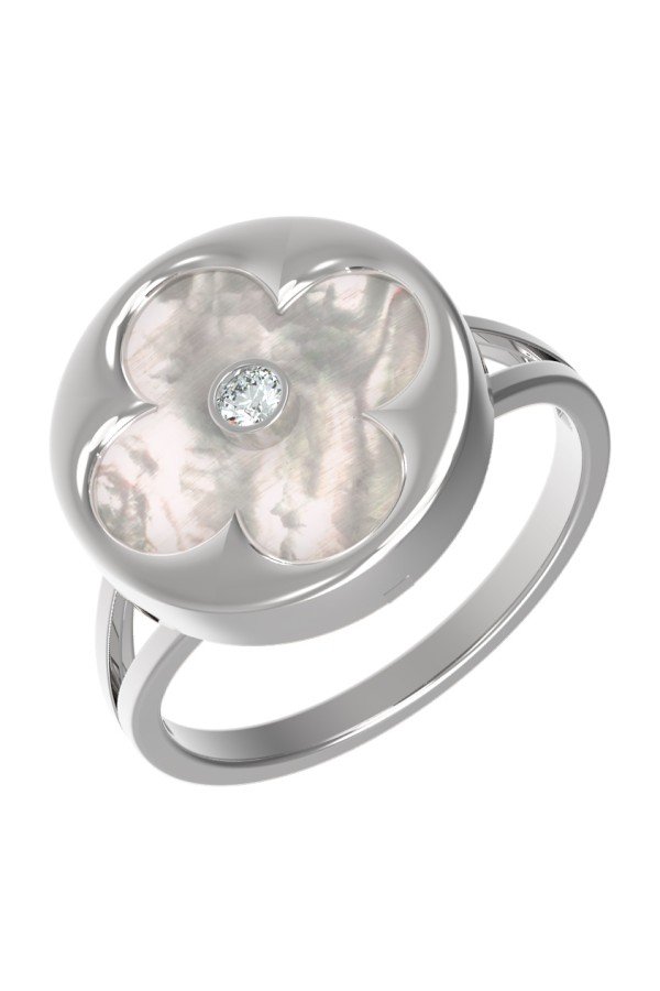 Кольцо из белого золота c бриллиантами и перламутром
