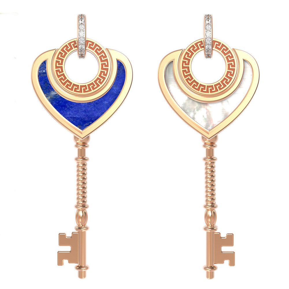 Подвеска из красного золота 585 пробы c фианитом, лазуритом и перламутром