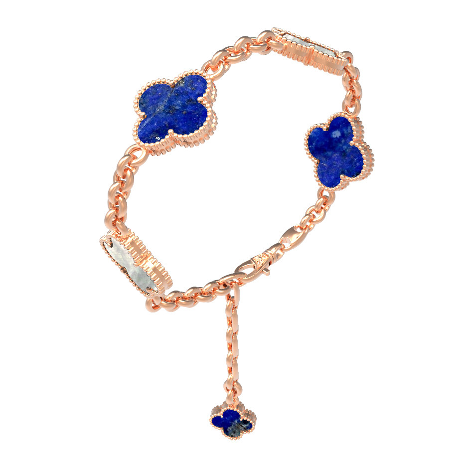 Браслет из красного золота 585 пробы c лазуритом и перламутром