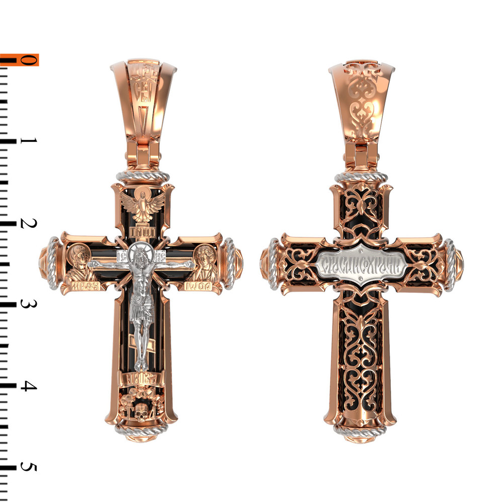 Крест из красного золота 585 пробы c эбеновым деревом