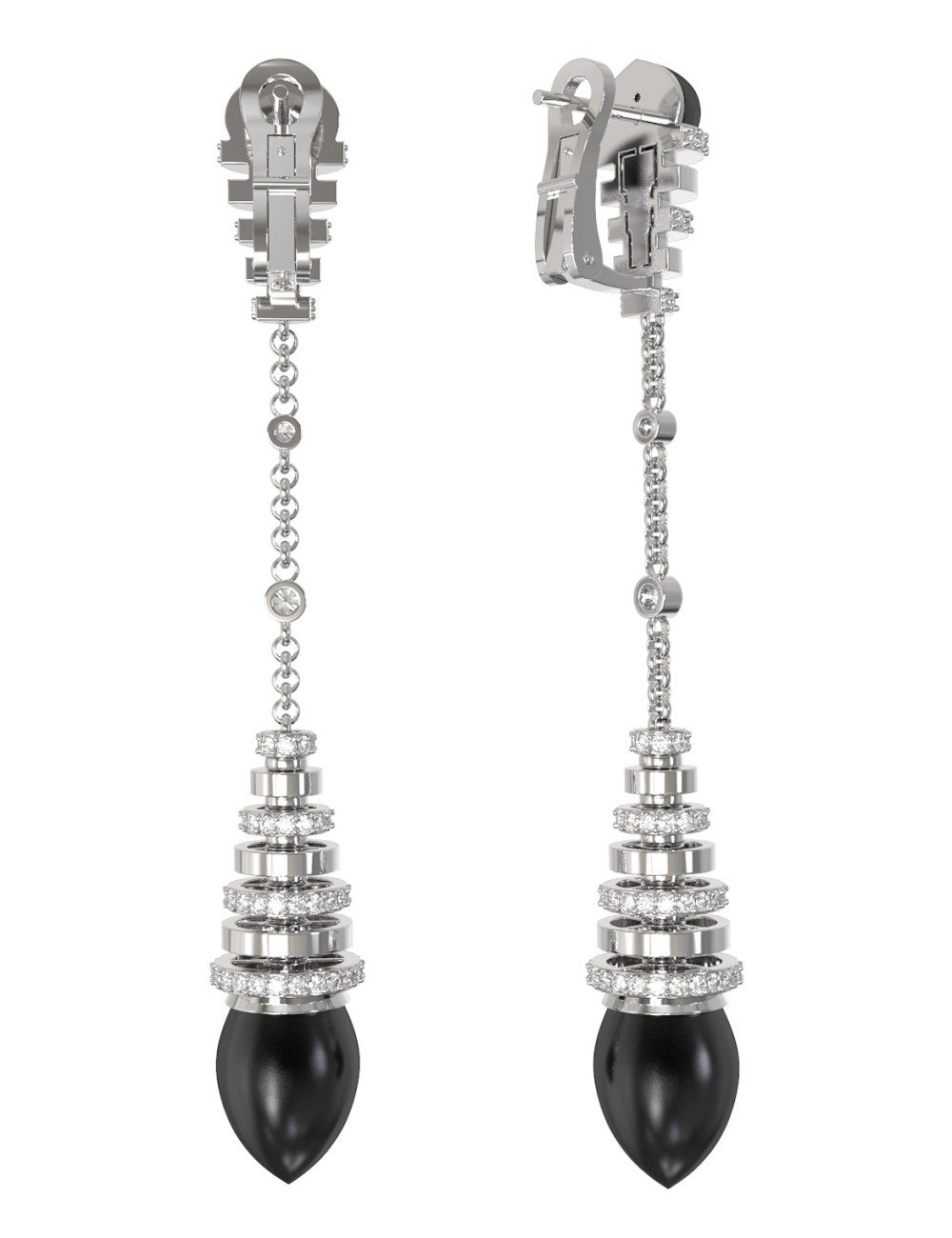 Серьги из белого золота c бриллиантами и ониксом