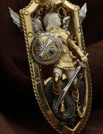 Образок из лимонного золота c эмалью и бивнем мамонта