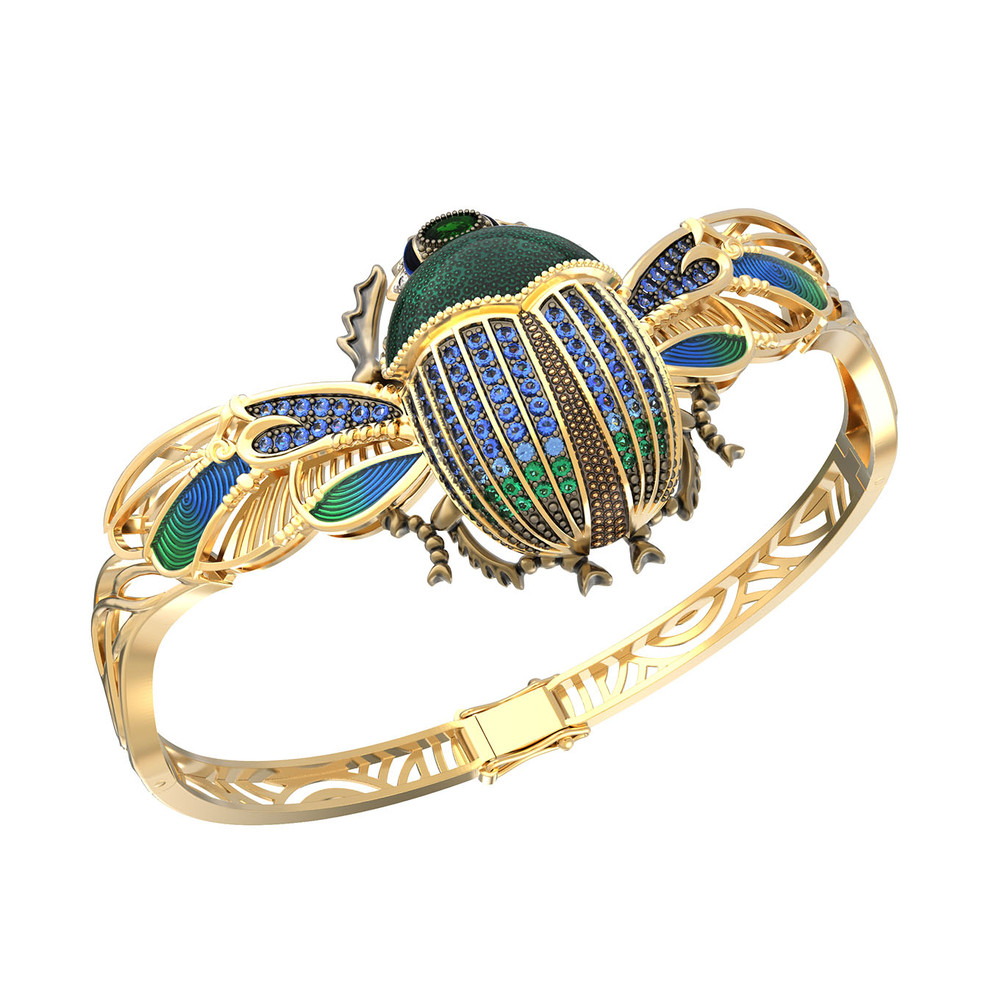 Браслет из лимонного золота 585 пробы c эмалью, фианитом, турмалином и эмалью