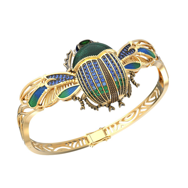 Браслет из лимонного золота 585 пробы c эмалью, фианитом, турмалином и эмалью