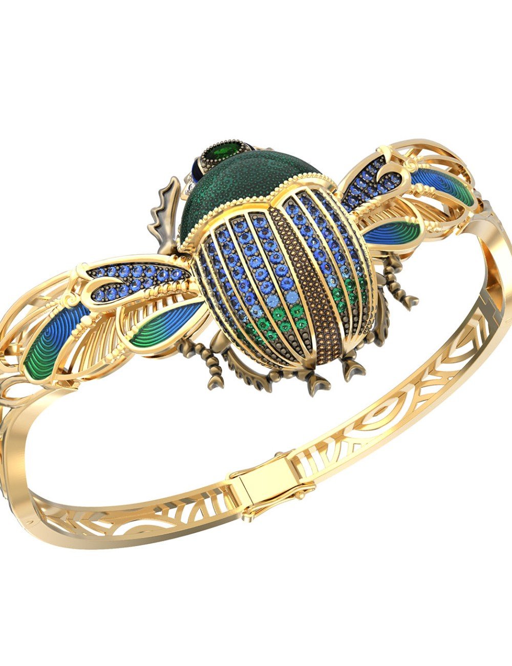 Браслет из лимонного золота c эмалью, фианитом, турмалином и эмалью